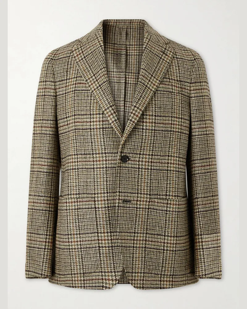 Caruso Butterfly Checked Wool Blazer Brown