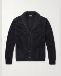 Tom Ford Cardigan aus einer Mischung aus Wolle, Seide und Mohair in Rippstrick mit Schalkragen Schwarz