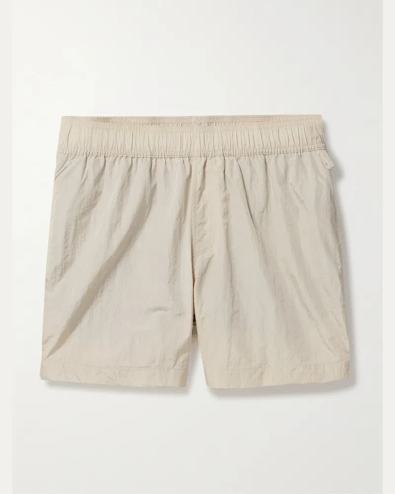 Onia Gerade geschnittene mittellange Badeshorts in Knitteroptik Grau