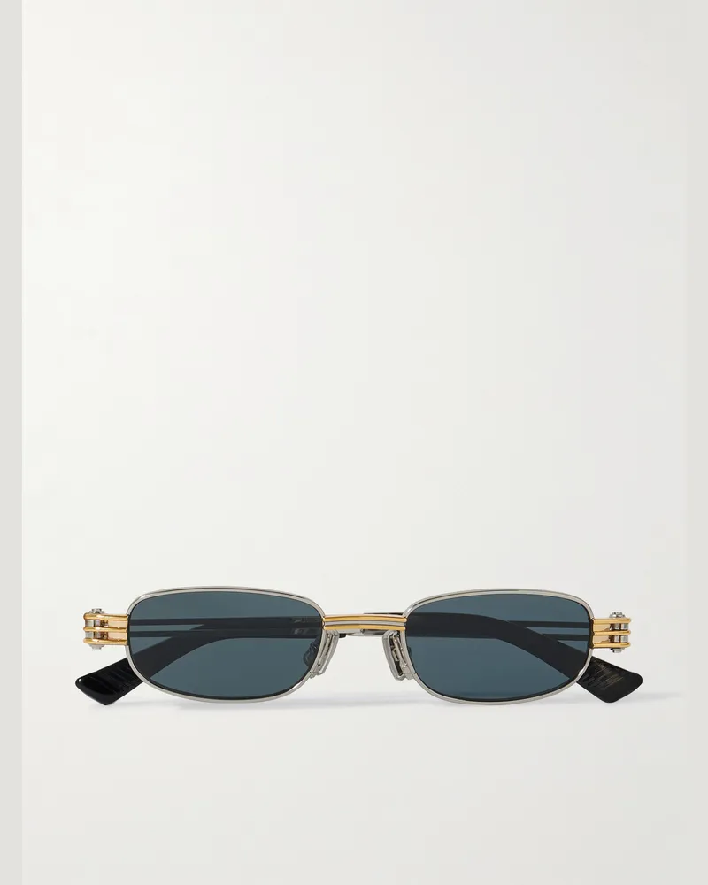 Bottega Veneta Silberfarbene Sonnenbrille mit rundem Rahmen Blau