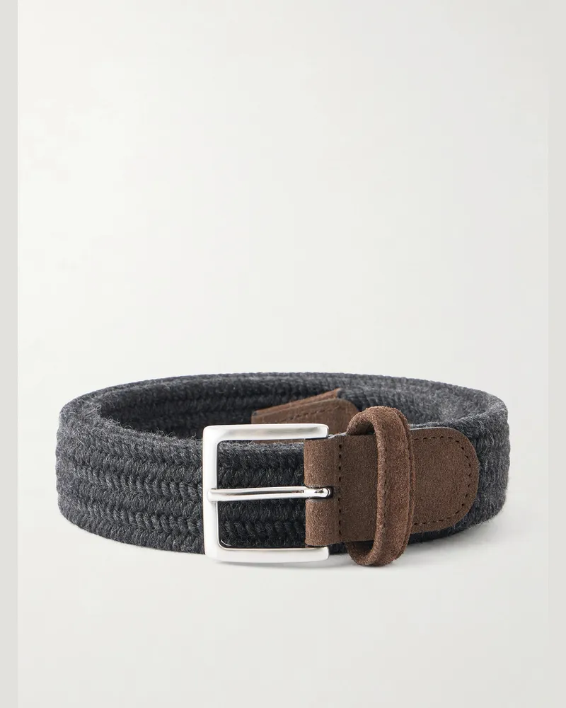 Anderson's 2cm Suede-Trimmed Braided Belt Blue