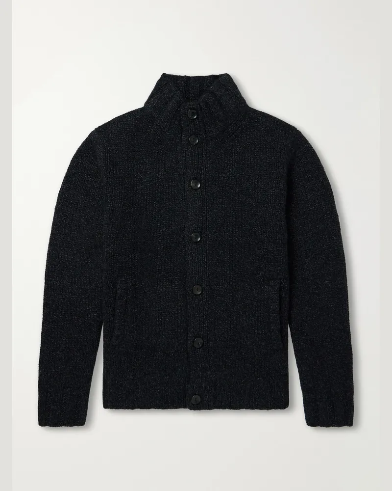 N.Peal Shearling-Trimmed Cashmere Cardigan Gray