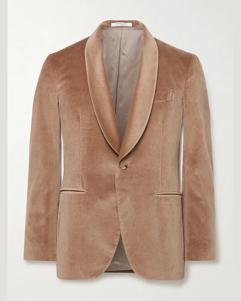 Boglioli Schmal geschnittene Smokingjacke aus Baumwollsamt mit Schalkragen Braun