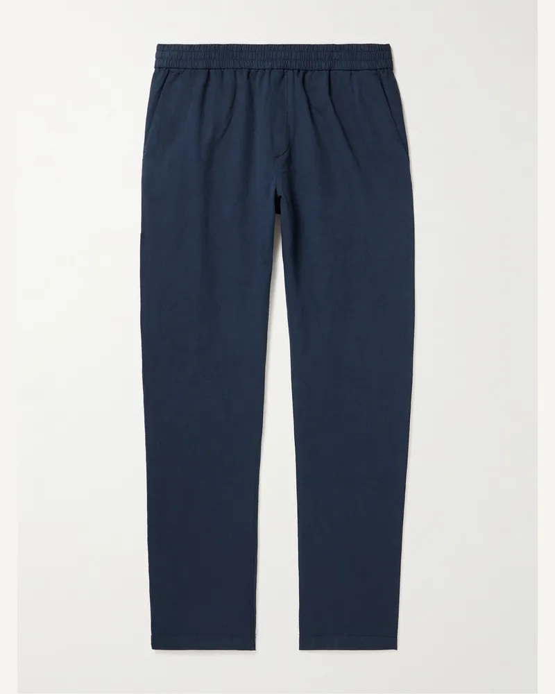 Sunspel Gerade geschnittene Hose aus einer Baumwoll-Leinenmischung mit Kordelzugbund Blau