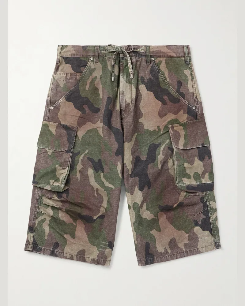 FourTwoFour on Fairfax Gerade geschnittene Cargoshorts aus Baumwoll-Ripstop mit Camouflage-Print und Kordelzugbund Grün