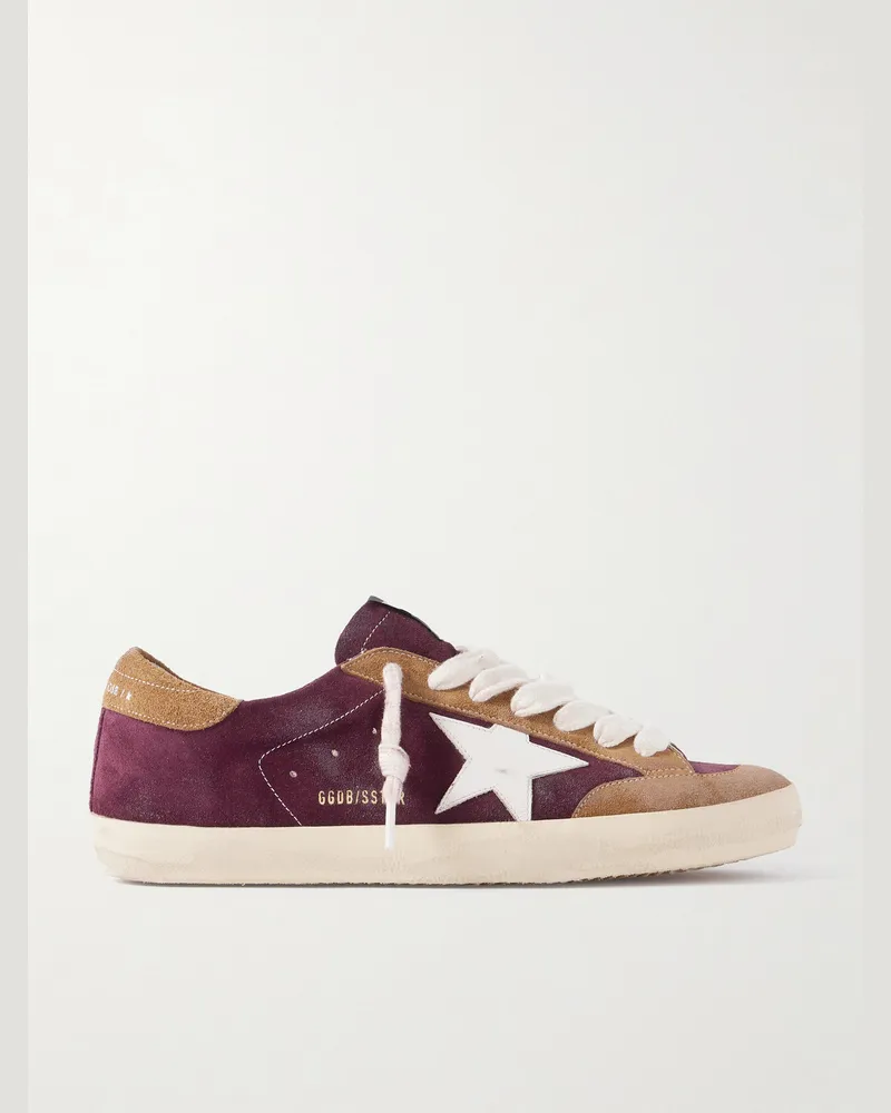 Golden Goose Super-Star Distressed Leather-Trimmed Suede Sneakers Burgundy