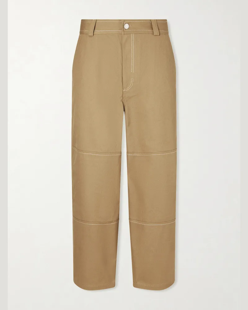 AMI Paris Straight-Leg Cotton-Canvas Trousers Neutrals