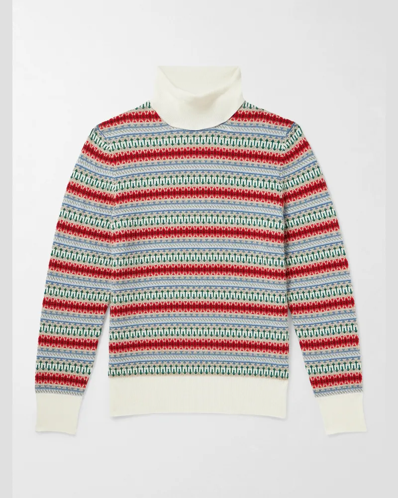 Loro Piana Fair Isle Cashmere Rollneck Sweater Neutrals