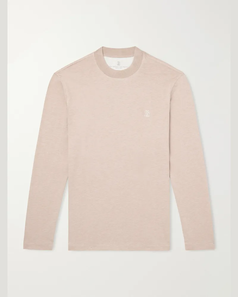 Brunello Cucinelli Logo-Embroidered Cotton-Jersey T-Shirt Neutrals
