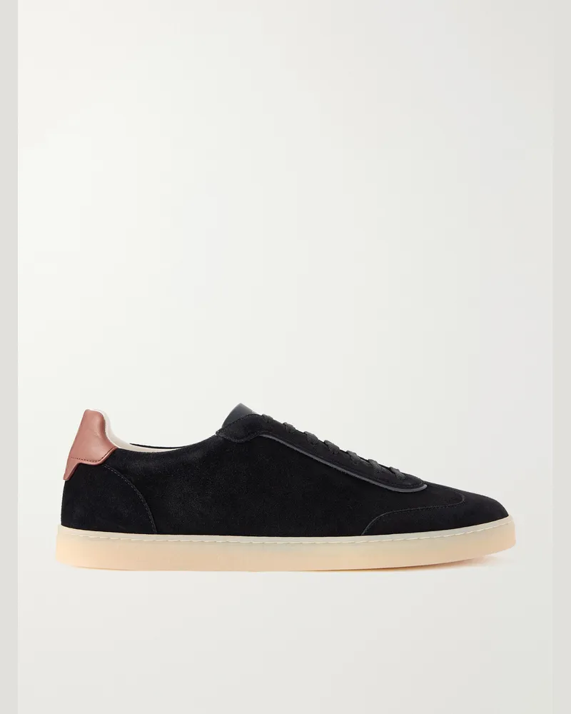 Brunello Cucinelli Coda Di Rondine Leather-Trimmed Suede Sneakers Black