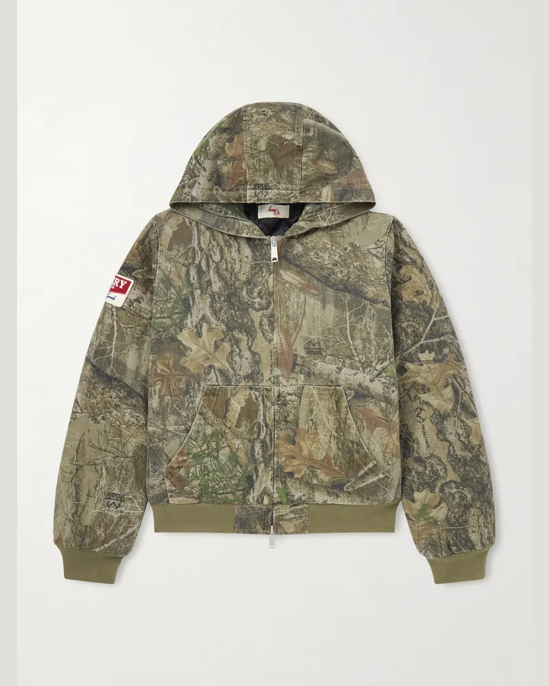 Cherry Los Angeles Padded Printed Cotton-Twill Hooded Bomber Jacket Green