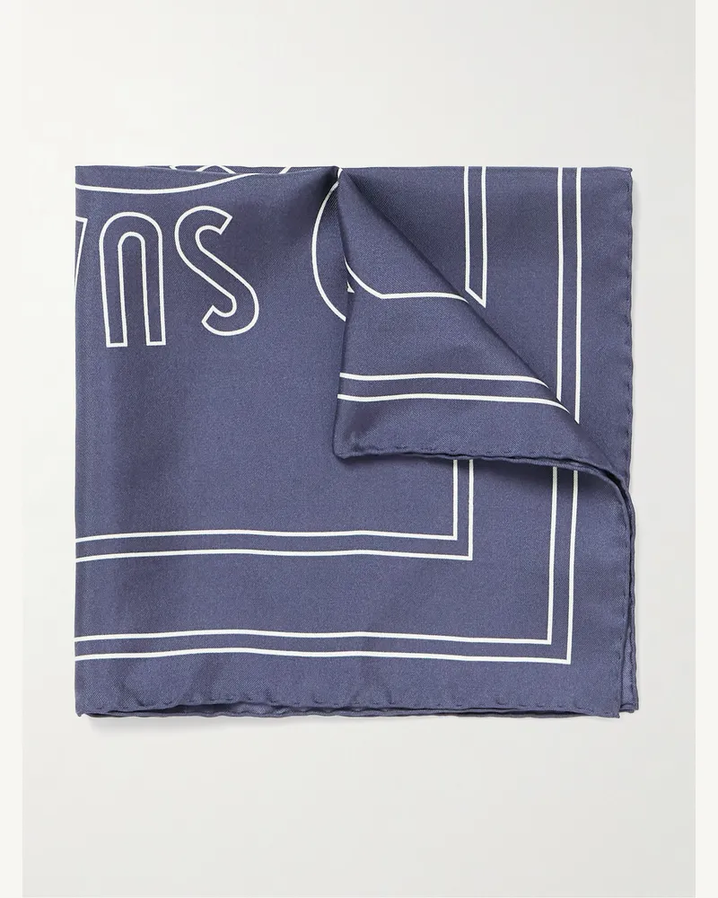 Sunspel Printed Silk-Twill Pocket Square Blue