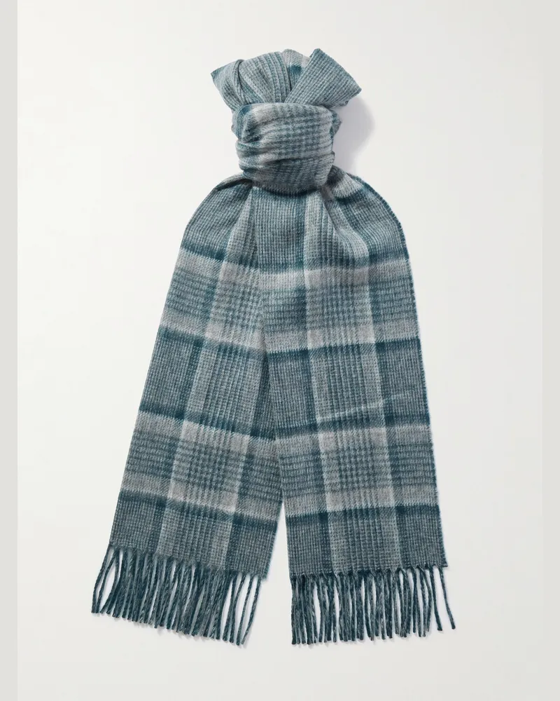 Johnstons of Elgin Fringed Checked and Striped Cashmere Scarf Multi