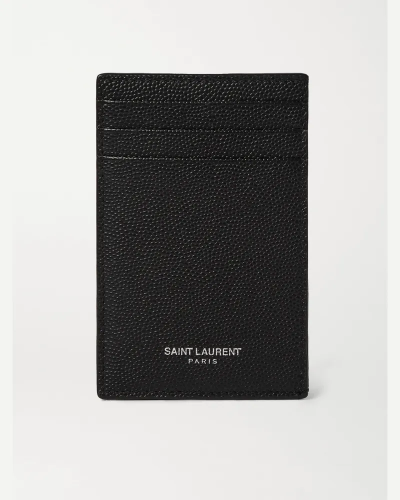 Saint Laurent Pebble-Grain Leather Cardholder with Money Clip Black
