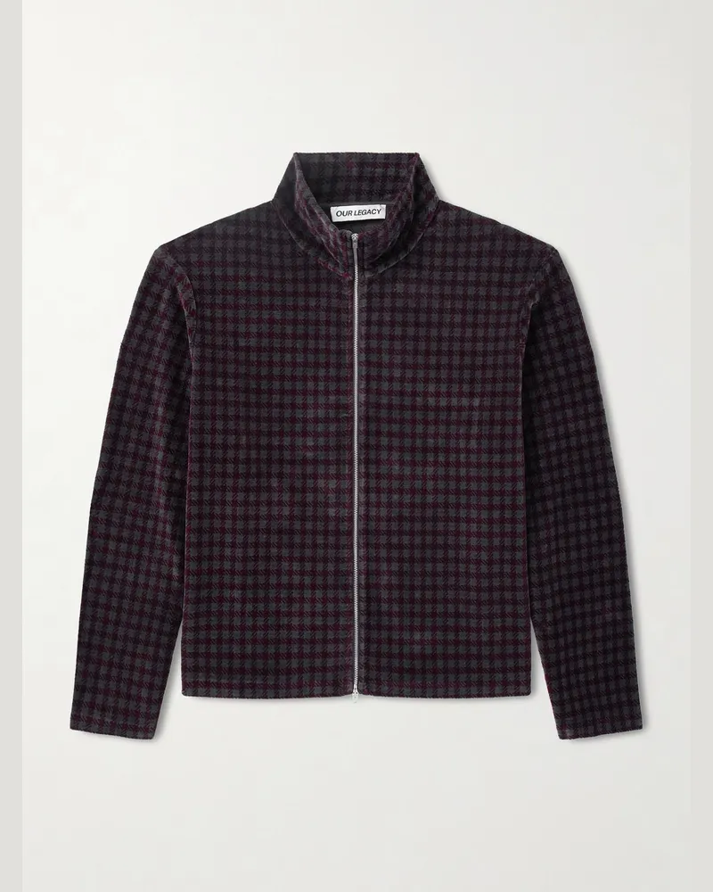 Our Legacy Shrunken Checked Cotton-Blend Velour Track Jacket Burgundy