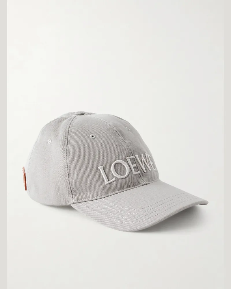 Loewe Leather-Trimmed Cotton Baseball Cap Gray