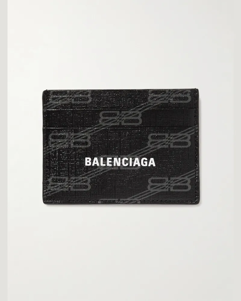 Balenciaga Logo-Print Coated-Canvas Cardholder Black