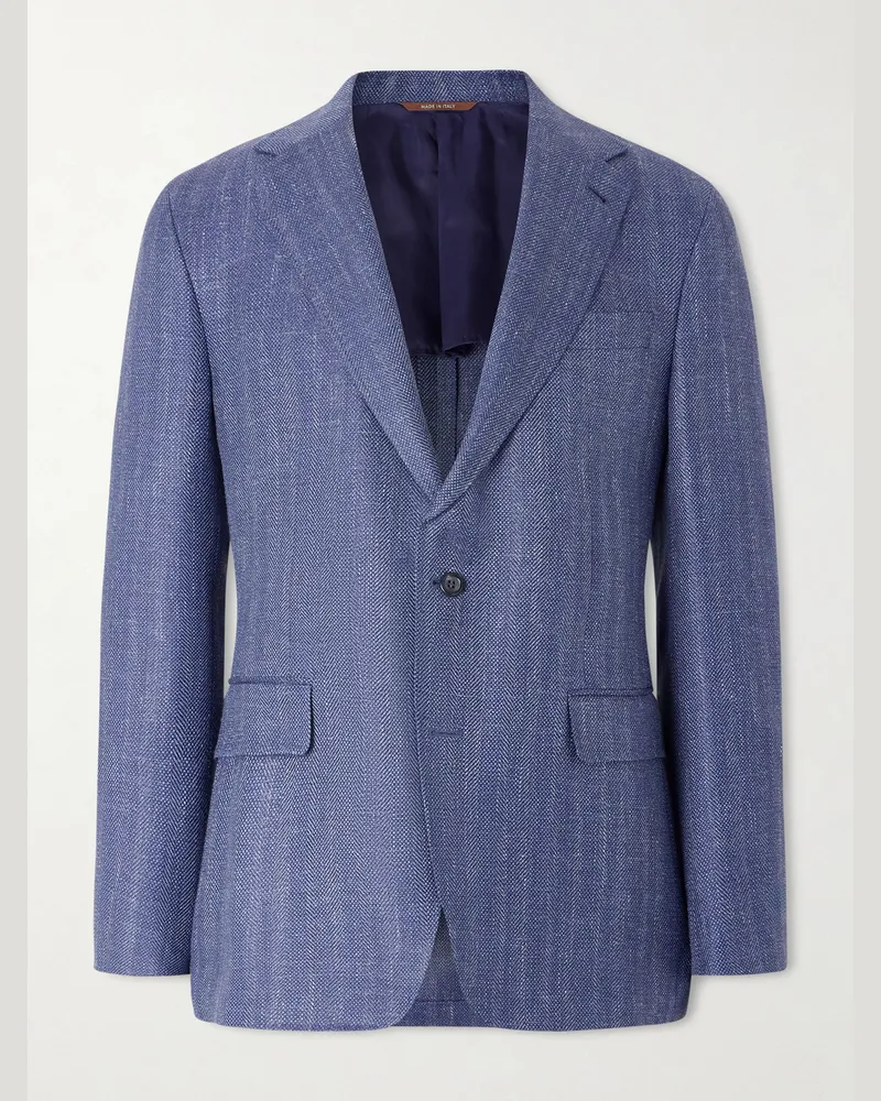 Canali Wool, Silk and Linen-Blend Blazer Blue