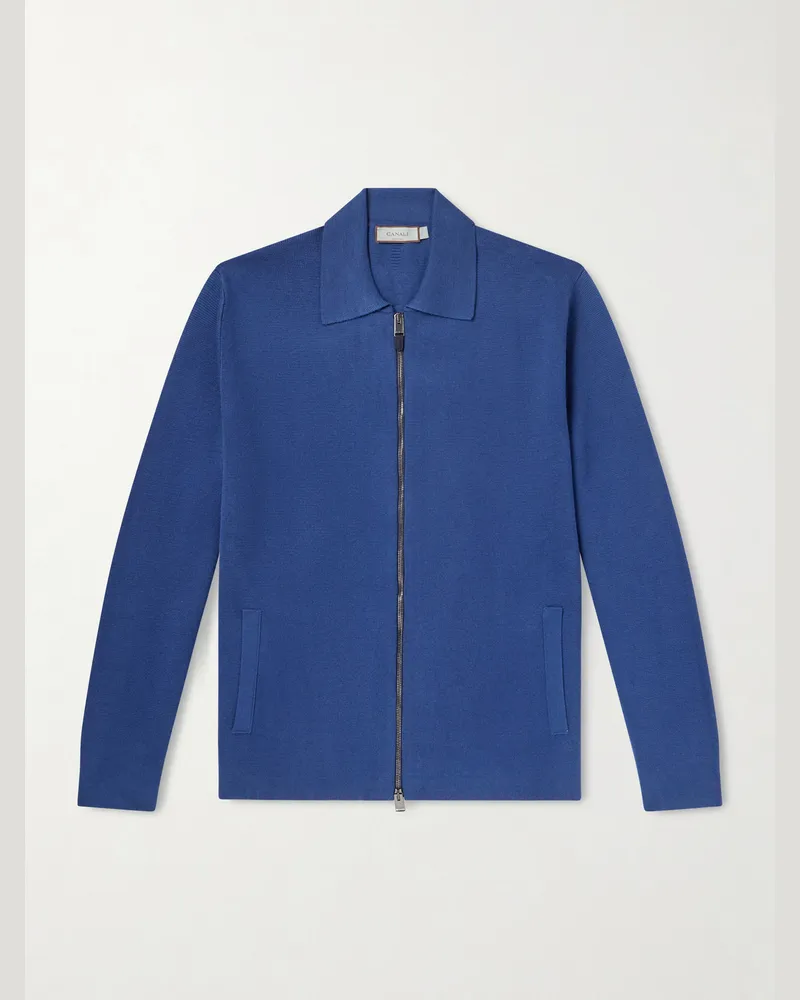 Canali Cotton and Modal-Blend Zip-Up Cardigan Blue