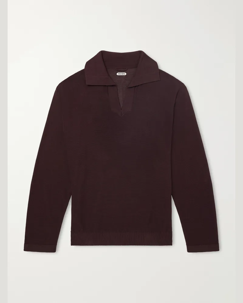 BODE Knitted Cotton-Crepe Polo Shirt Brown