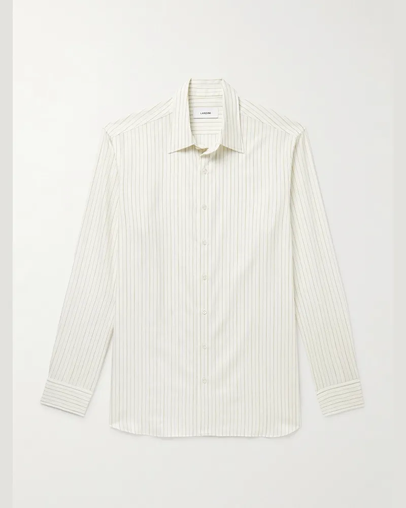 LARDINI Hemd aus Twill aus einer Baumwoll-Schurwolllmischung mit Nadelstreifen Weiß