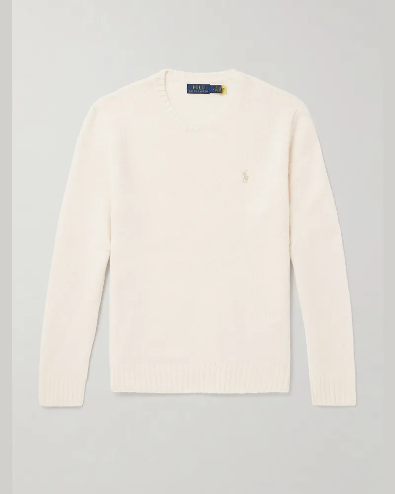 Ralph Lauren Logo-Embroidered Wool-Blend Sweater Neutrals
