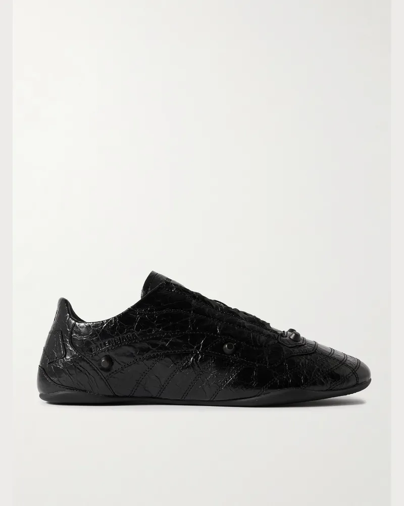 Balenciaga City Studded Cracked Leather Sneakers Black