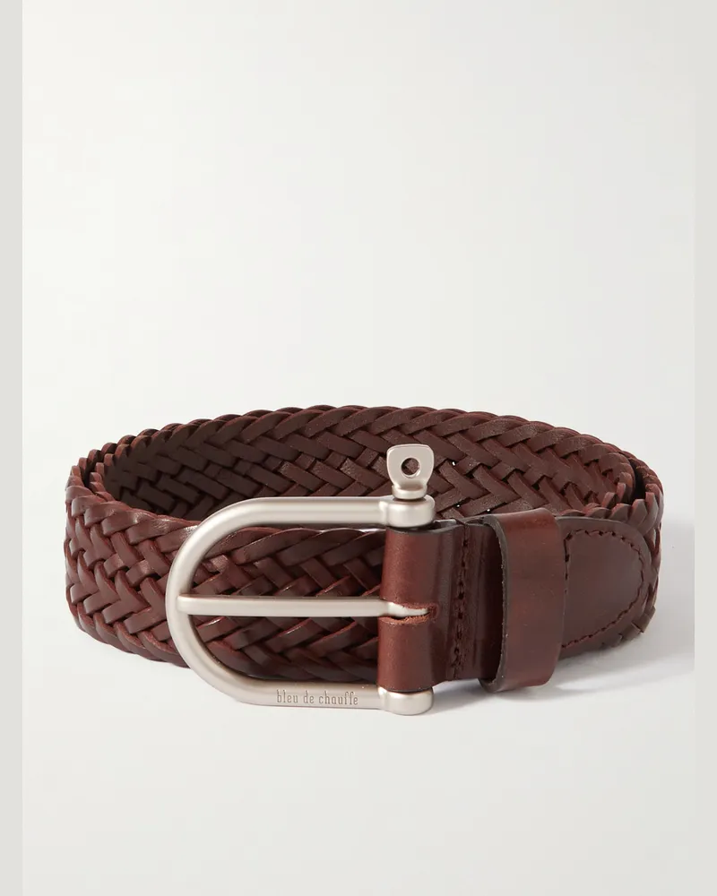 Bleu de Chauffe 3.5cm Woven Leather Belt Brown