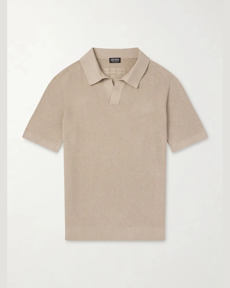 Ermenegildo Zegna Slim-Fit Cotton-Piqué Polo Shirt Neutrals