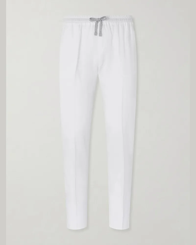 Fedeli Bonifacio Straight-Leg Linen Drawstring Trousers White