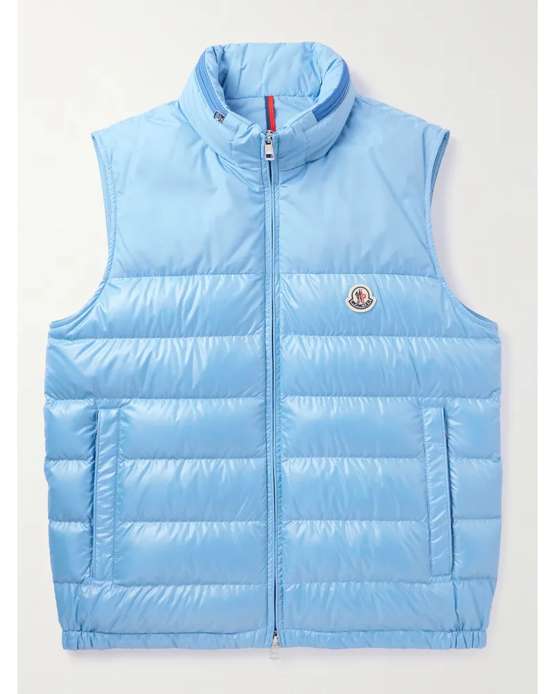 Moncler Daunenweste aus gestepptem Shell mit Kapuze und Logoapplikation Blau