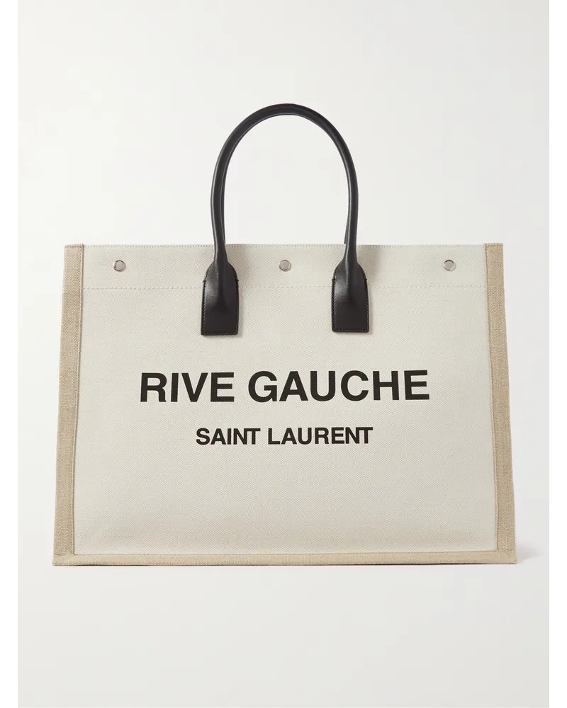 Saint Laurent Tote aus Canvas aus einer Leinen-Baumwollmischung mit Lederbesätzen und Logoprint Neutral