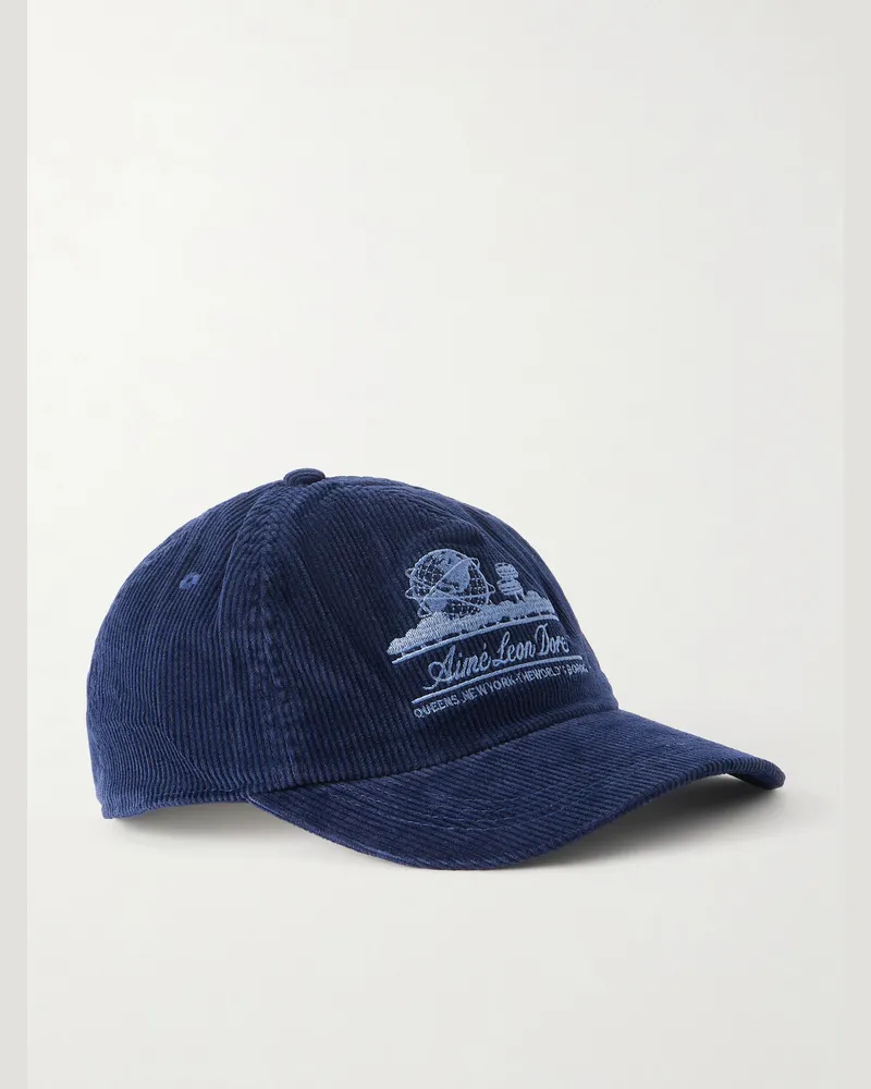 Aimé Leon Dore Unisphere Embroidered Cotton-Blend Corduroy Baseball Cap Blue