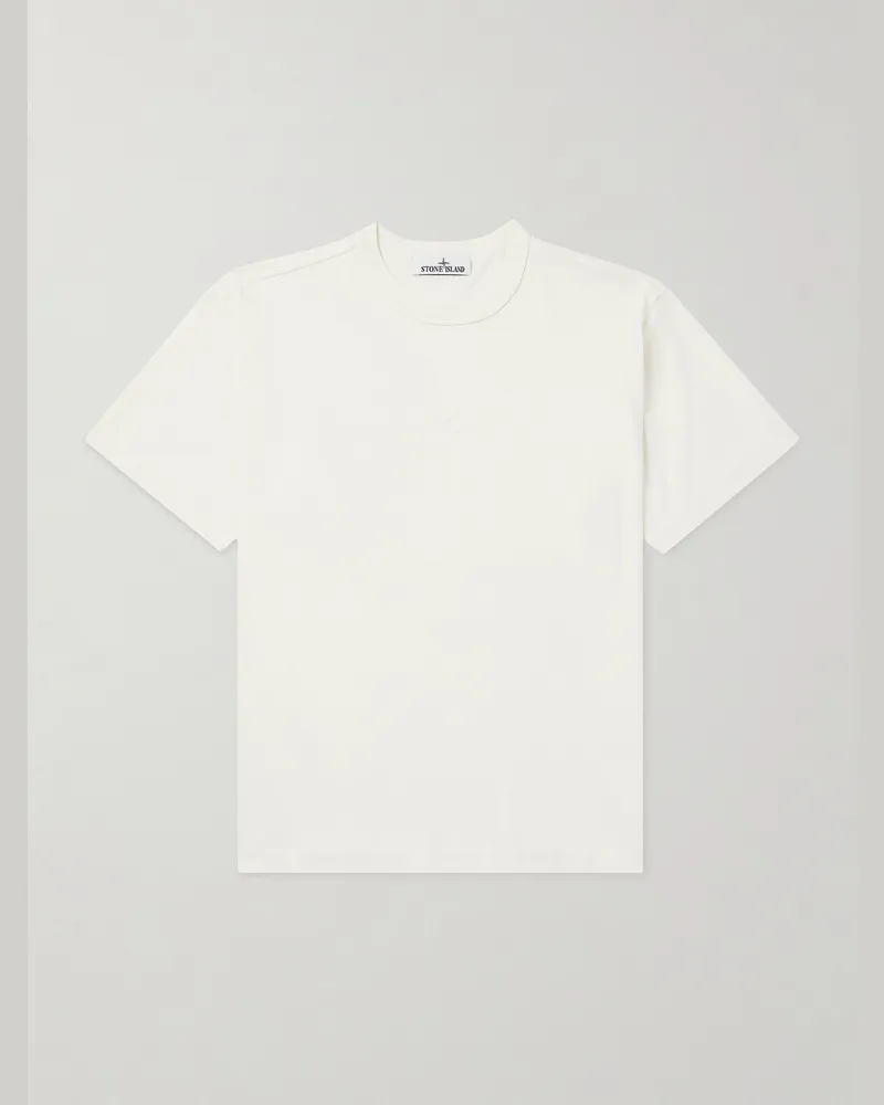 Stone Island T-Shirt aus Biobaumwoll-Jersey mit Logostickerei in Stückfärbung Weiß