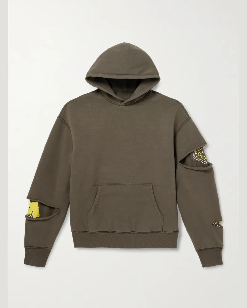 KAPITAL Reversible Distressed Printed Cotton-Jersey Hoodie Green