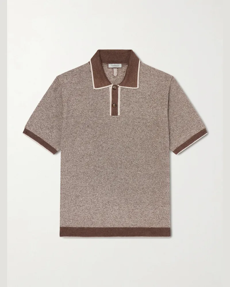 Canali Linen, Silk, Cotton and Modal-Blend Terry Polo Shirt Brown