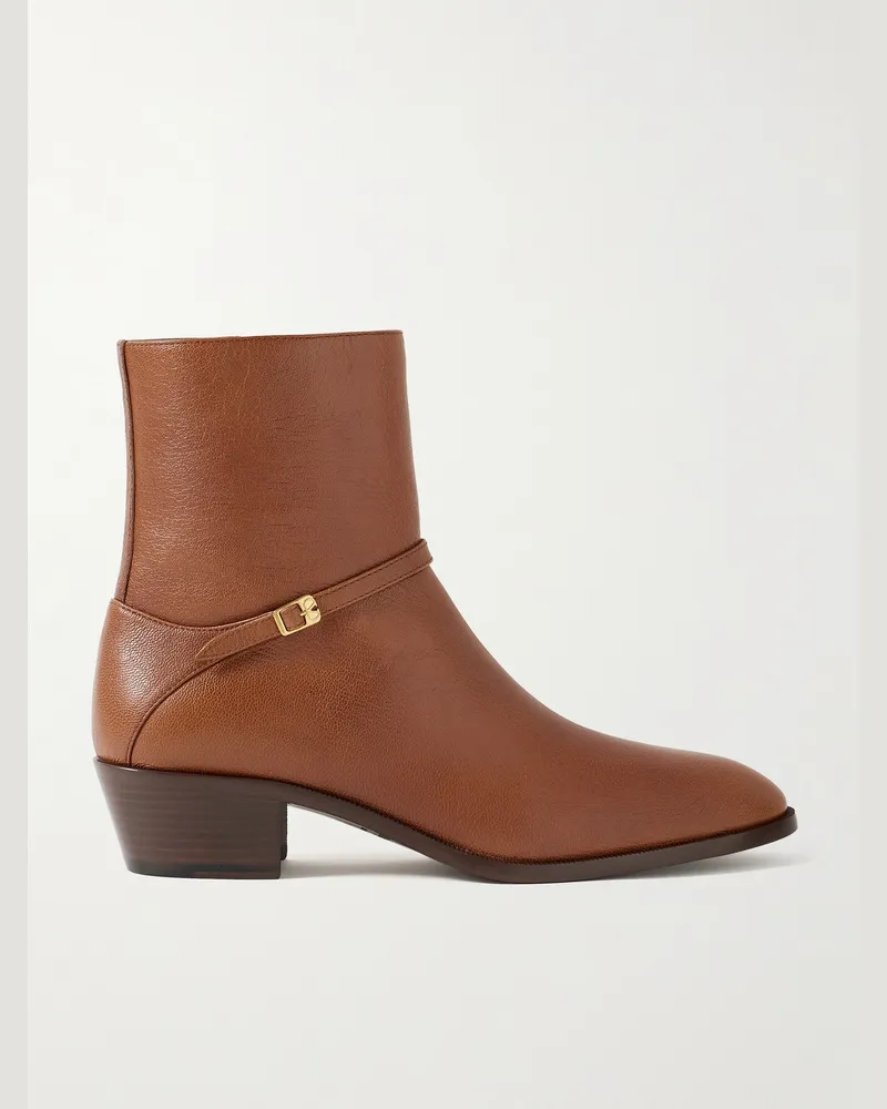 Valentino Garavani Pat VLogo Ankle Boots aus Leder mit Schnalle Braun