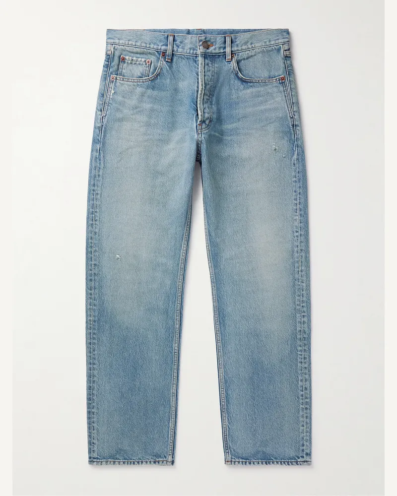 Saint Laurent Gerade geschnittene Jeans mit Distressed-Details Blau