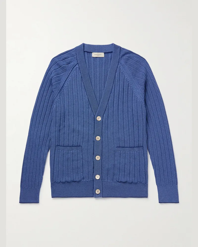PIACENZA 1733 Schmal geschnittener Cardigan aus Baumwolle in Rippstrick Blau