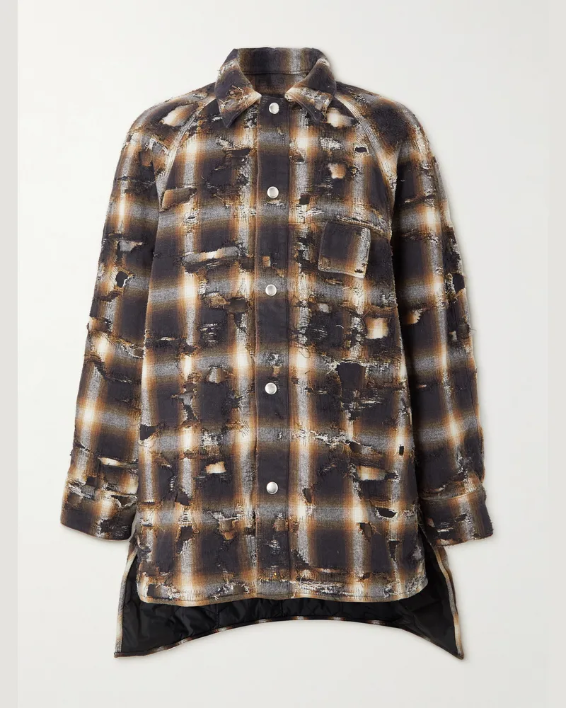 Givenchy Distressed Checked Quilted Cotton-Flannel Shirt Jacket Brown