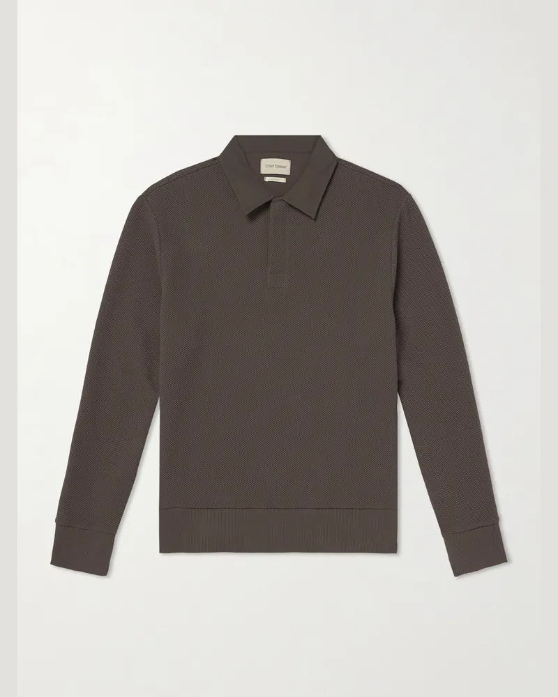 Oliver Spencer Pullover aus einer Biobaumwollmischung in Waffelstrick mit Polokragen Braun