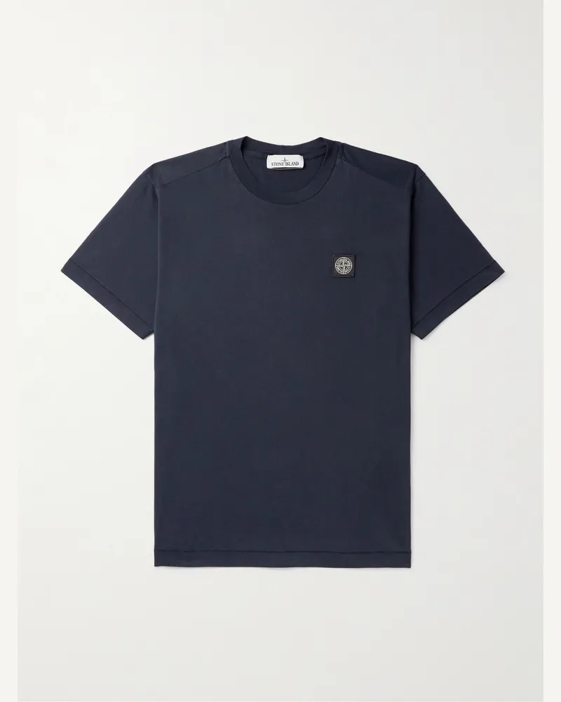 Stone Island Logo-Appliquéd Cotton-Jersey T-Shirt Blue