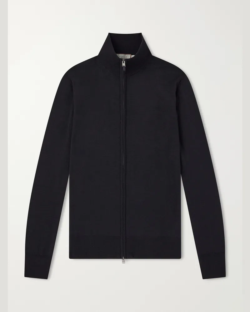Canali Wool Zip-Up Sweater Black
