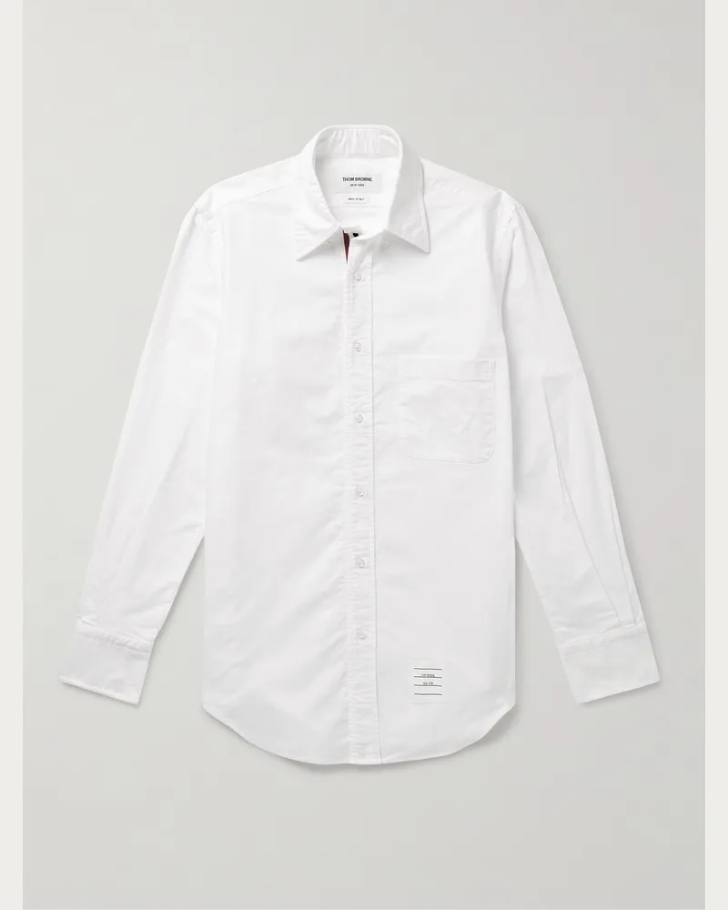 Thom Browne Schmal geschnittenes Hemd aus Baumwoll-Oxford mit Button-Down-Kragen und Logoapplikation Weiß