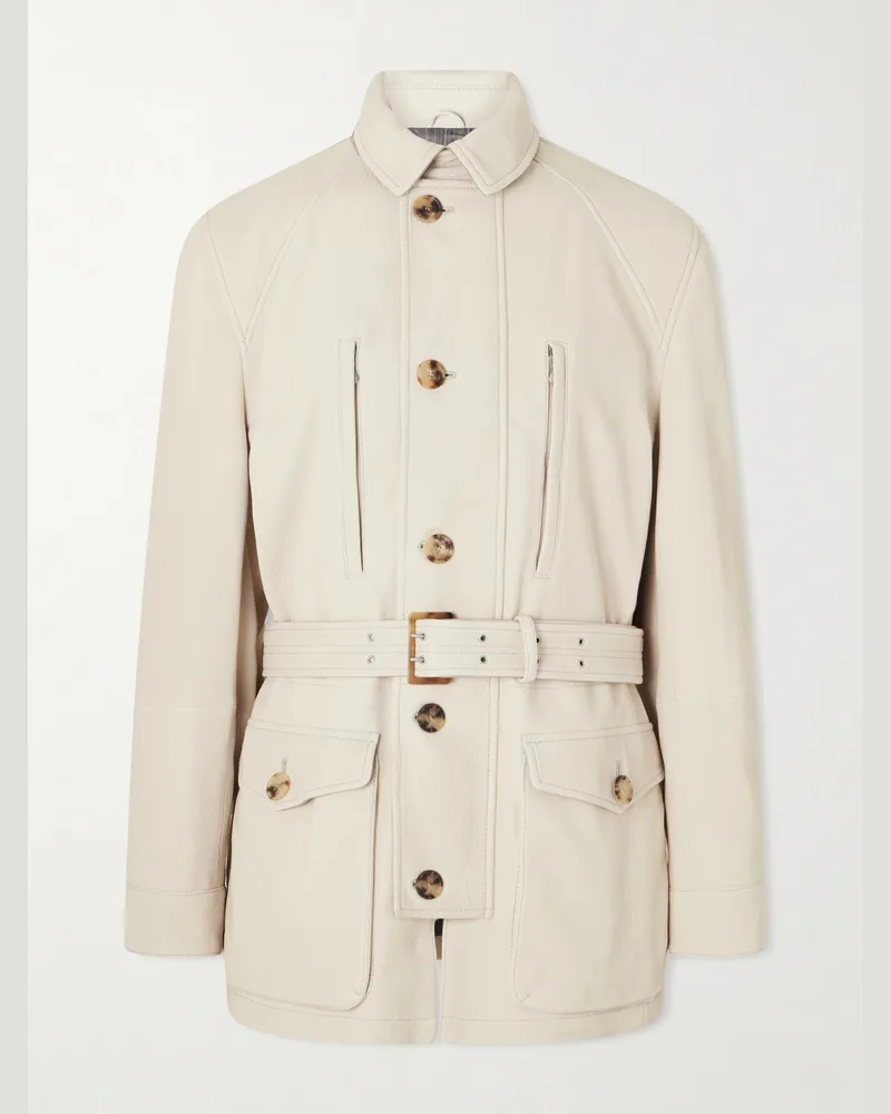 Brunello Cucinelli Belted Leather Jacket Neutrals