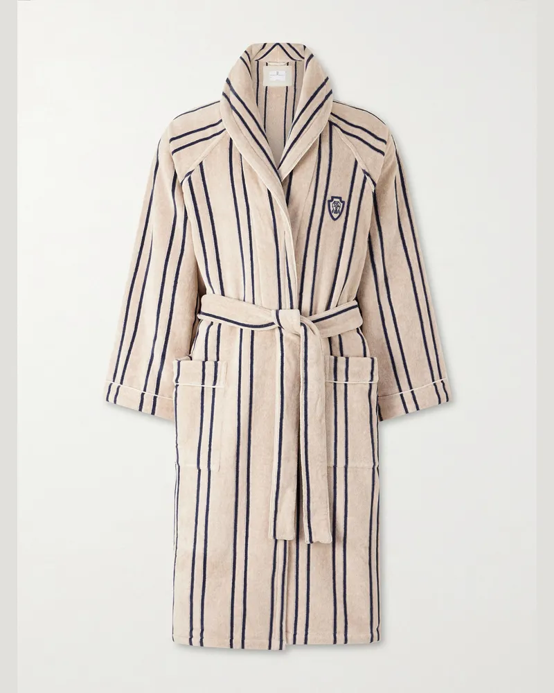 Brunello Cucinelli Logo-Appliquéd Striped Cotton-Terry Robe Neutrals