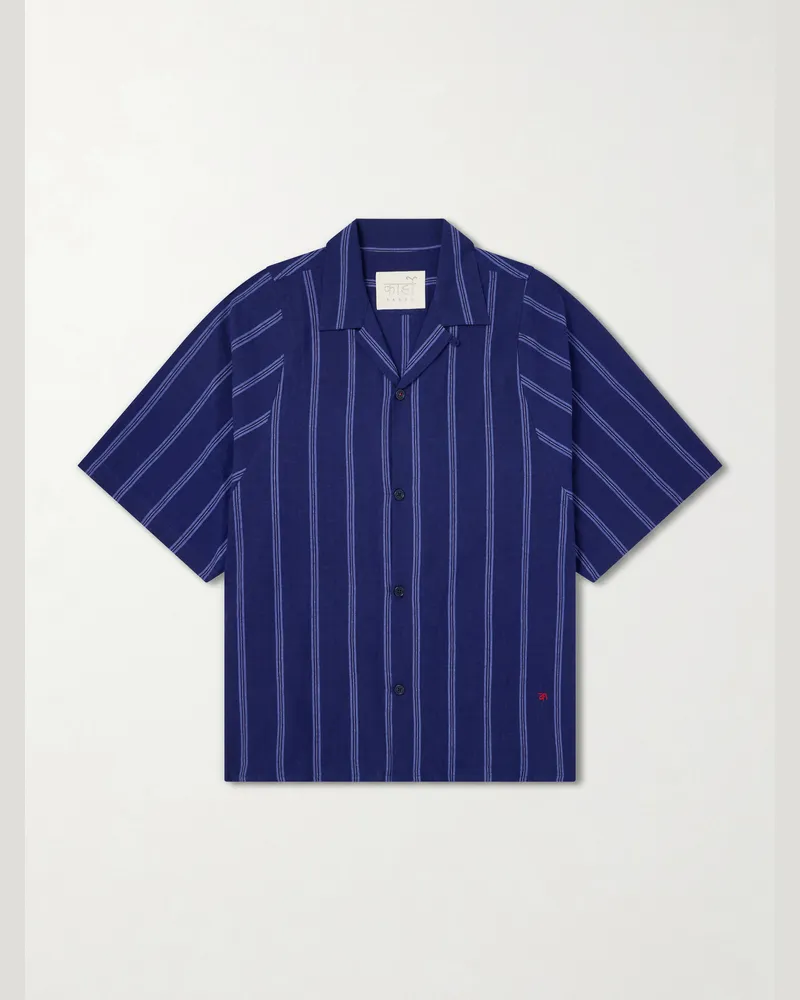KARDO Yusuke Camp-Collar Striped Cotton Shirt Blue