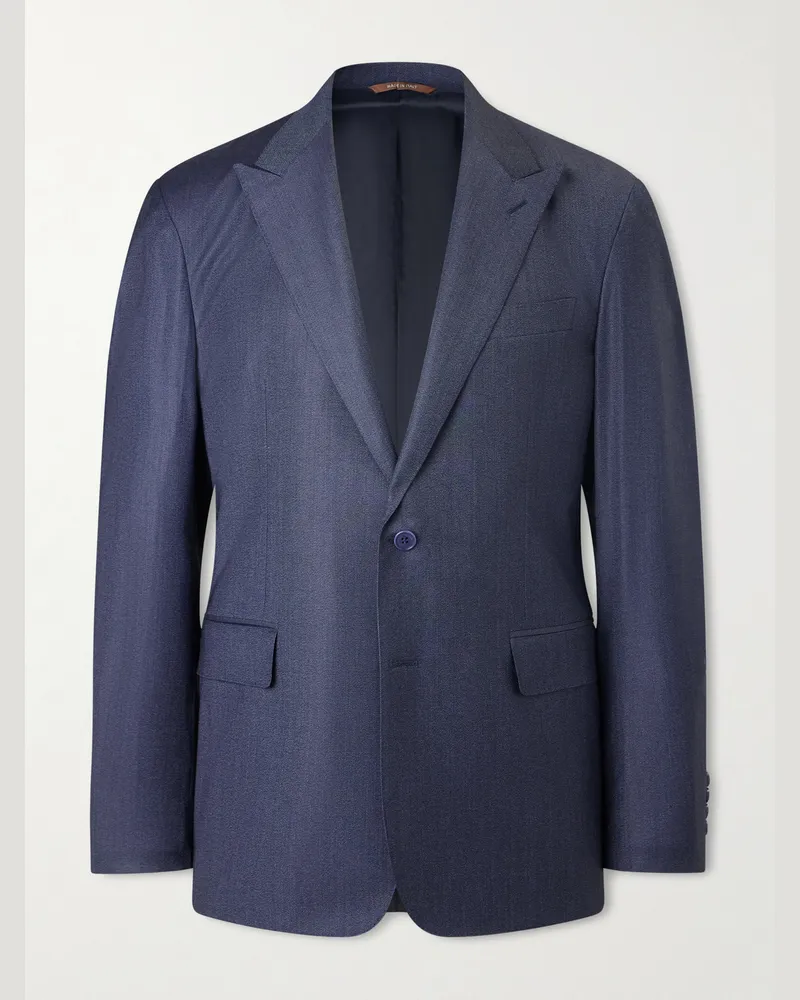 Canali Stretch-Wool and Cashmere-Blend Suit Jacket Blue