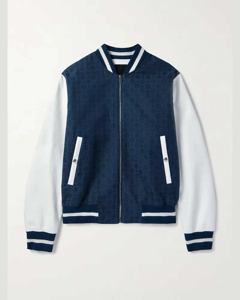 Givenchy Monogrammed Denim and Leather Varsity Jacket Blue