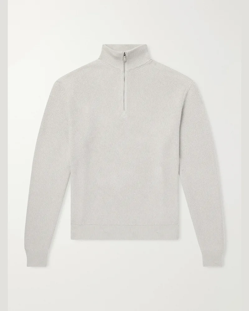 Ralph Lauren Silk and Cotton-Blend Half-Zip Sweater Gray